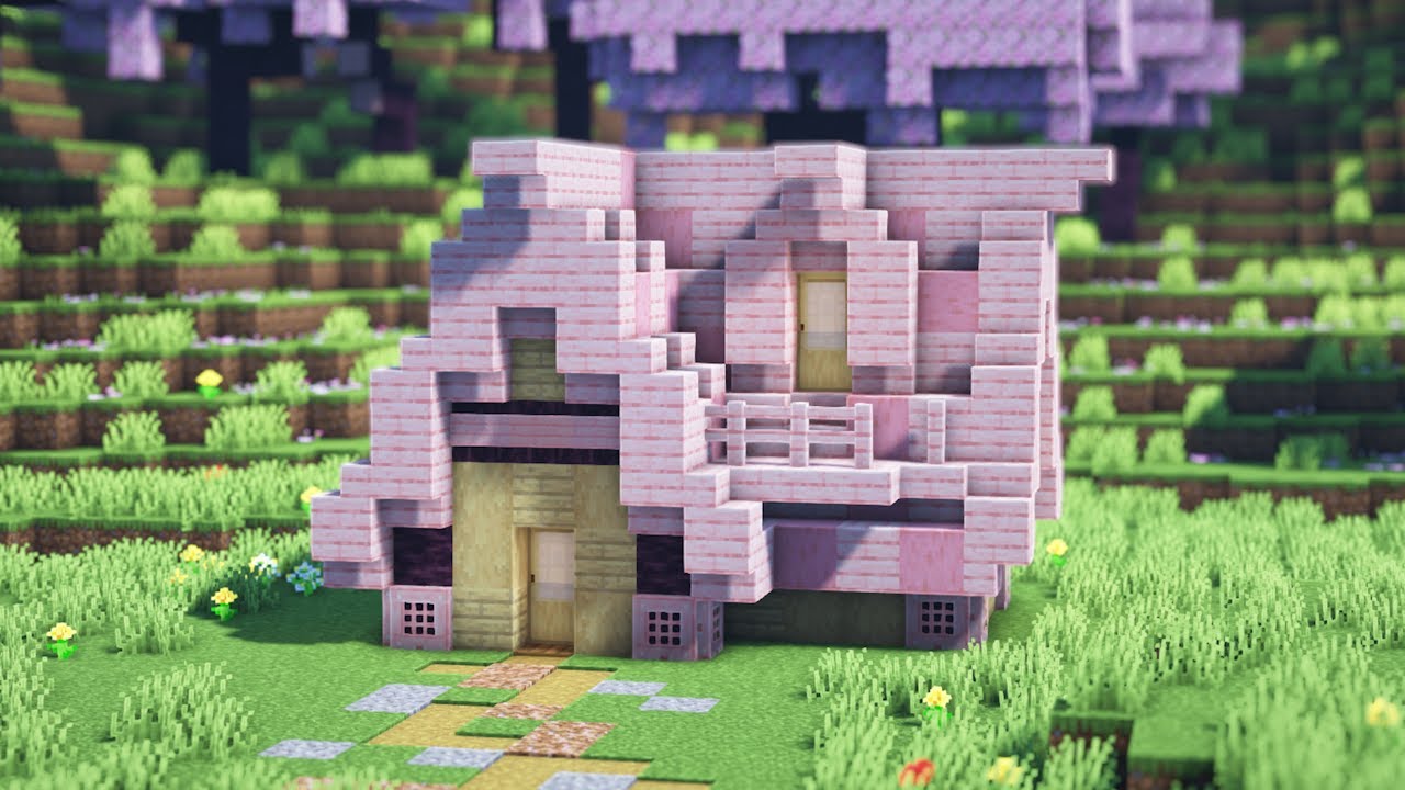 Tutorial casa aesthetic de cerejeira - Minecraft Speedbuild 🍒 